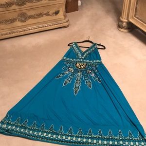 Bright blue pattern maxi dress